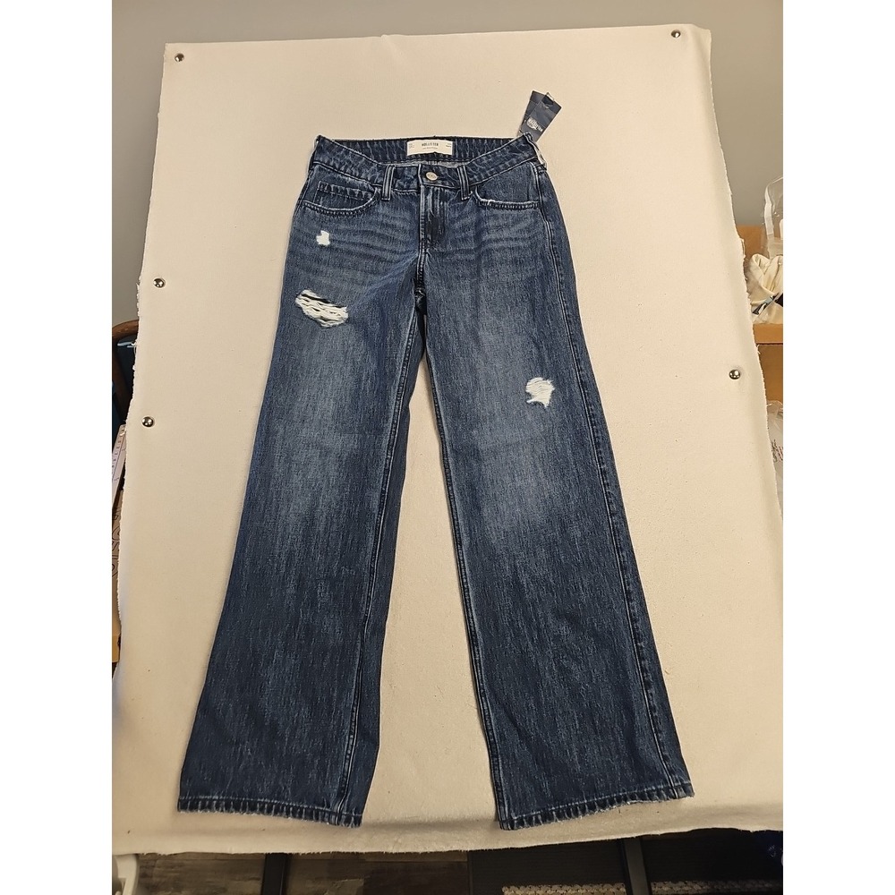 Hollister LowRise Baggy Distressed Wide Leg Jeans Blue 00R W24 355-387-00242-276